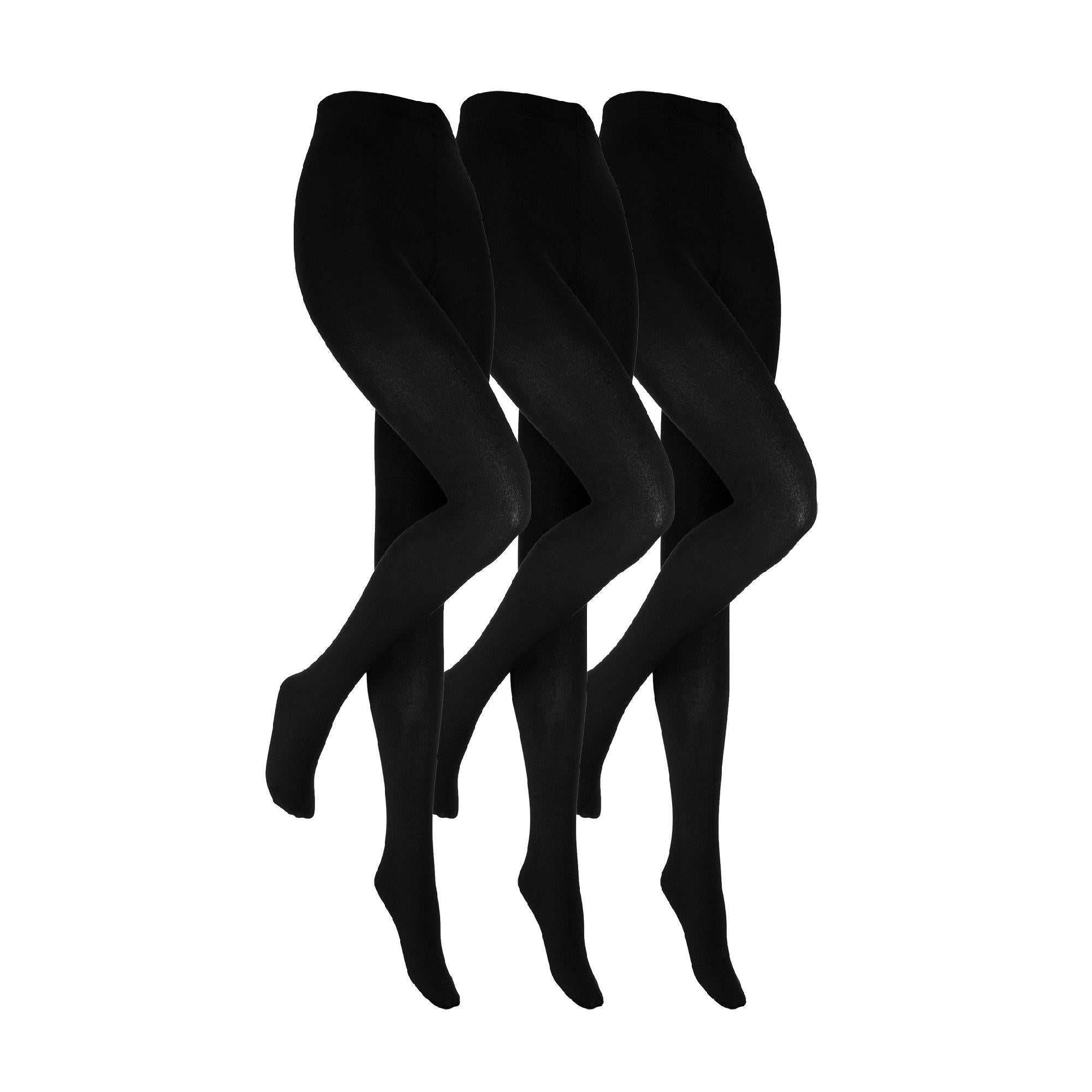Pack Ladies Opaque Fleece Lined Thermal Tights for Winter - Black