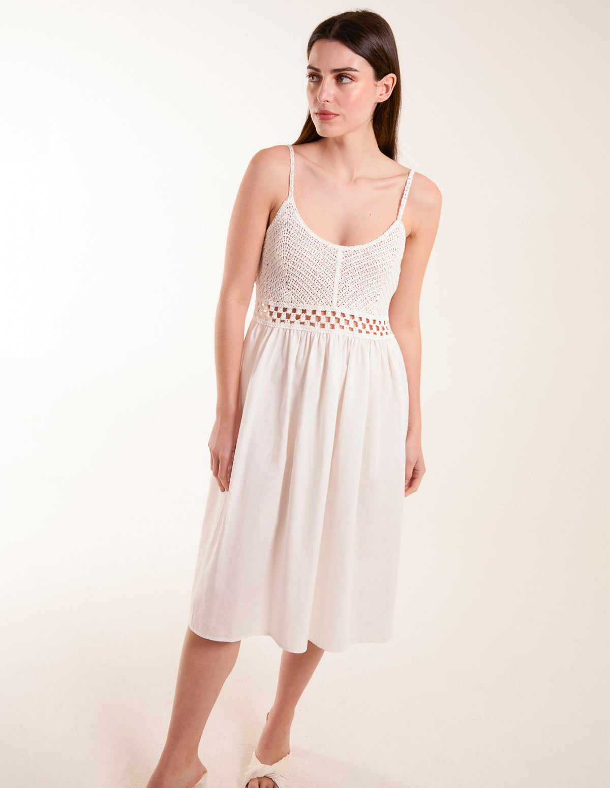 Crochet Strap Midi Cami Dress - S WHITE
