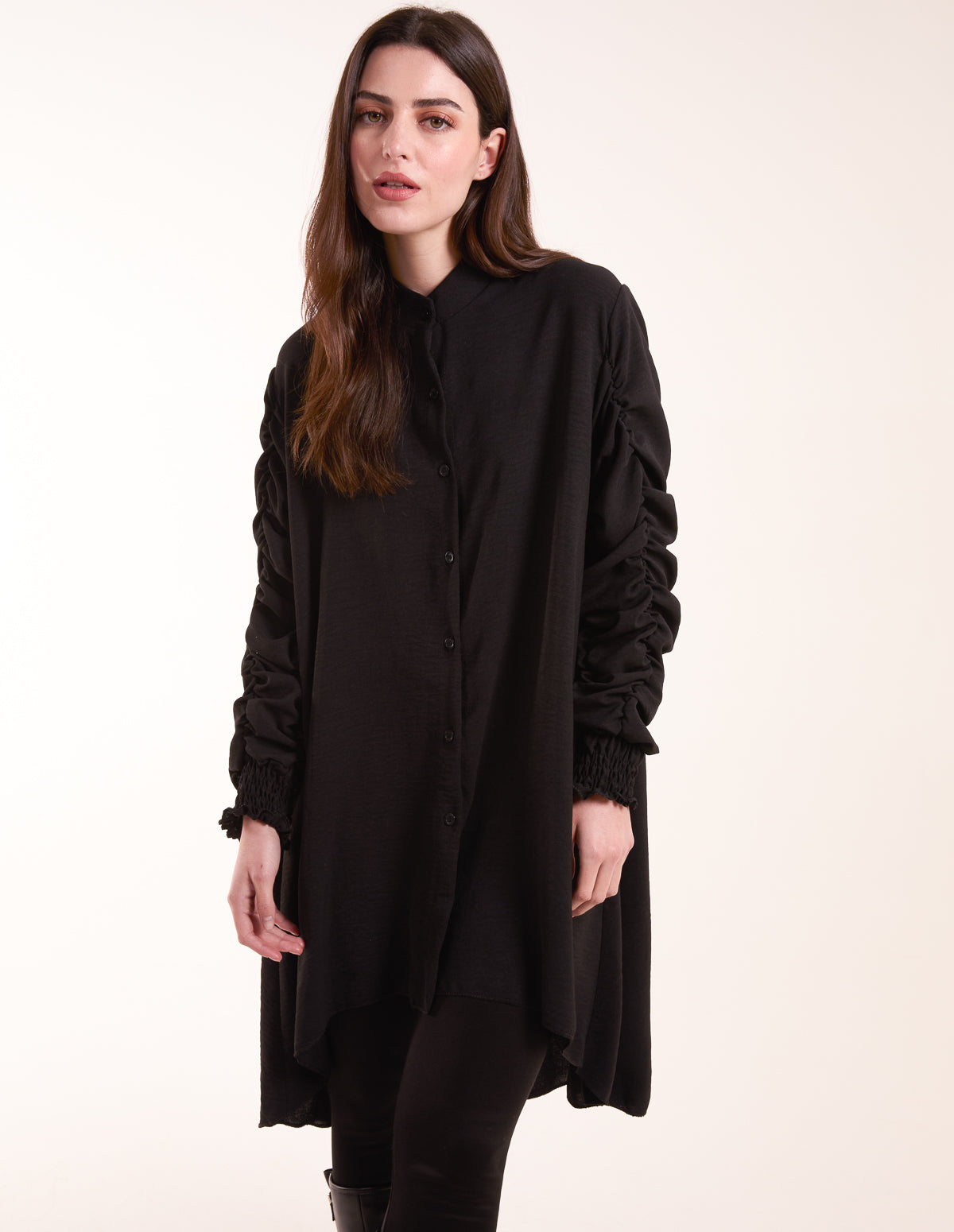 Elasticated Sleeve Oversized Blouse - ML BLACK