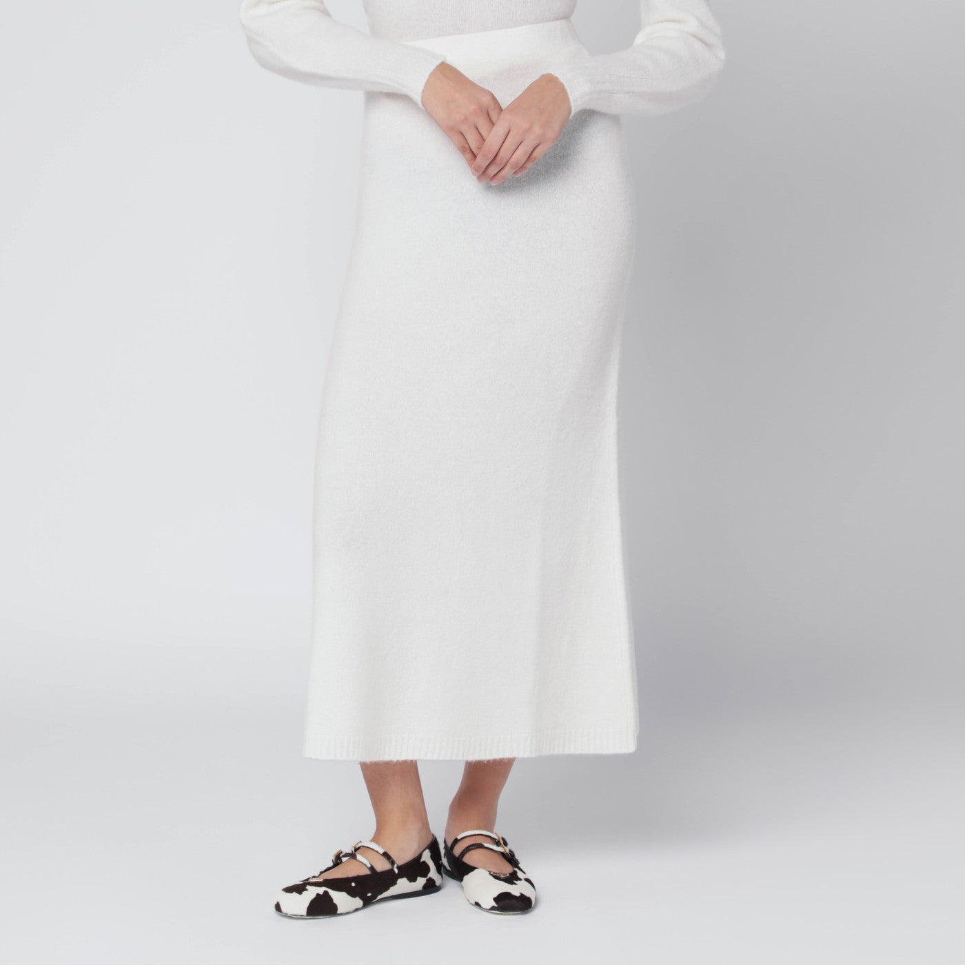 Ivory skirt in stretch cashmere knit