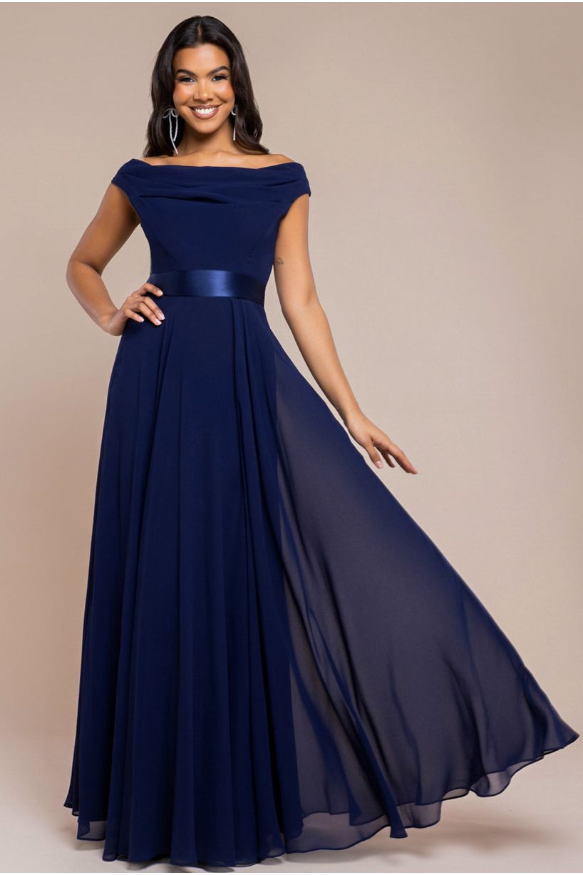 Goddiva Cowl Neck Chiffon Maxi Dress