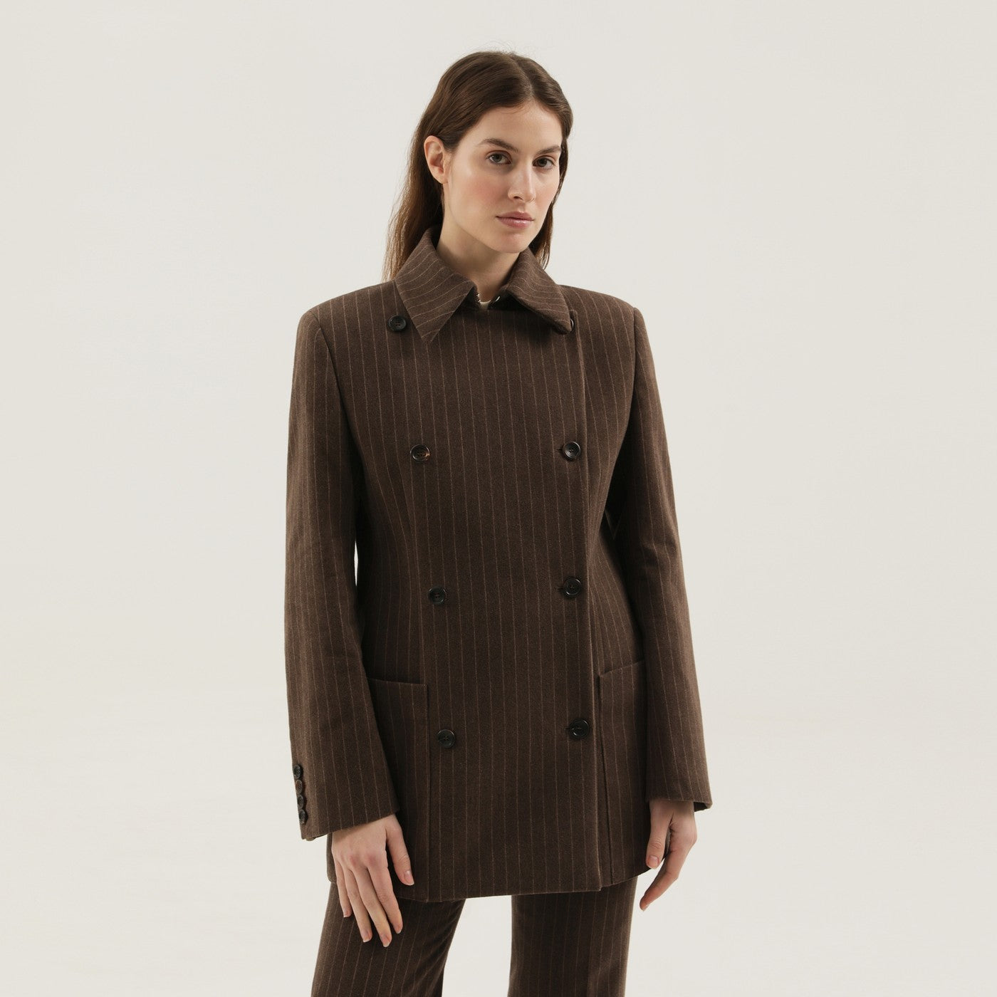 Brown double-breasted striped blazer