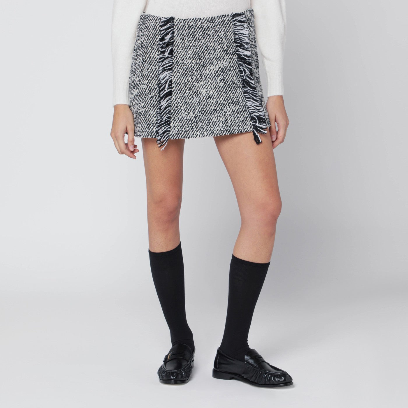 Blackwhite patterned wool-blend mini skirt