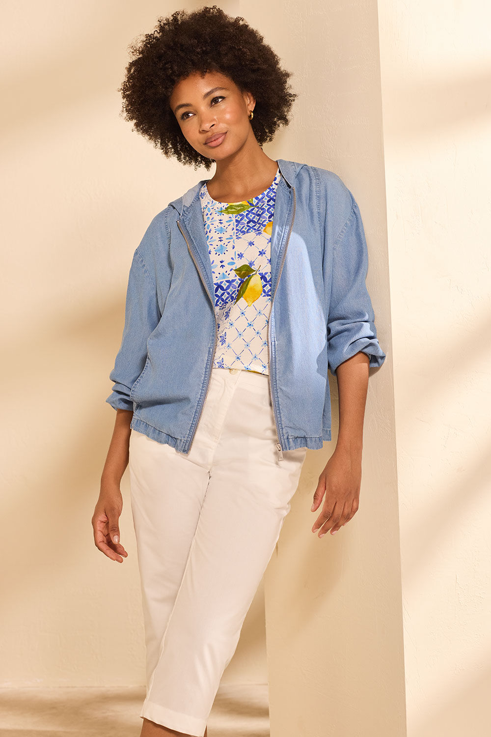 Bonmarche Chambray Hooded Lightweight Zip Through Jacket
