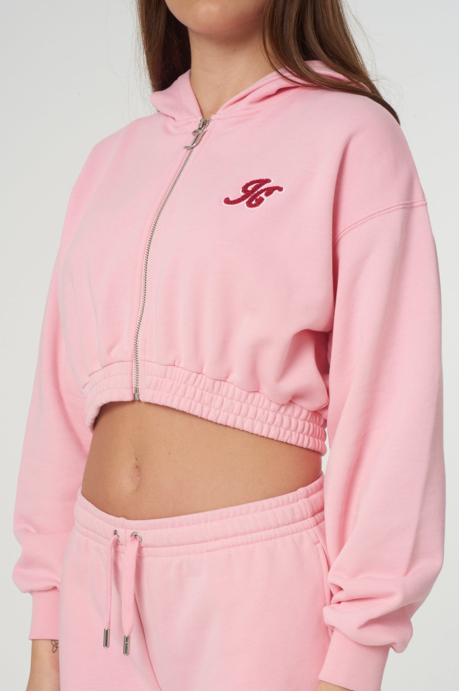 JUICY PINK CROPPED LOOSE FIT RETRO LOGO HOODIE - M Pink