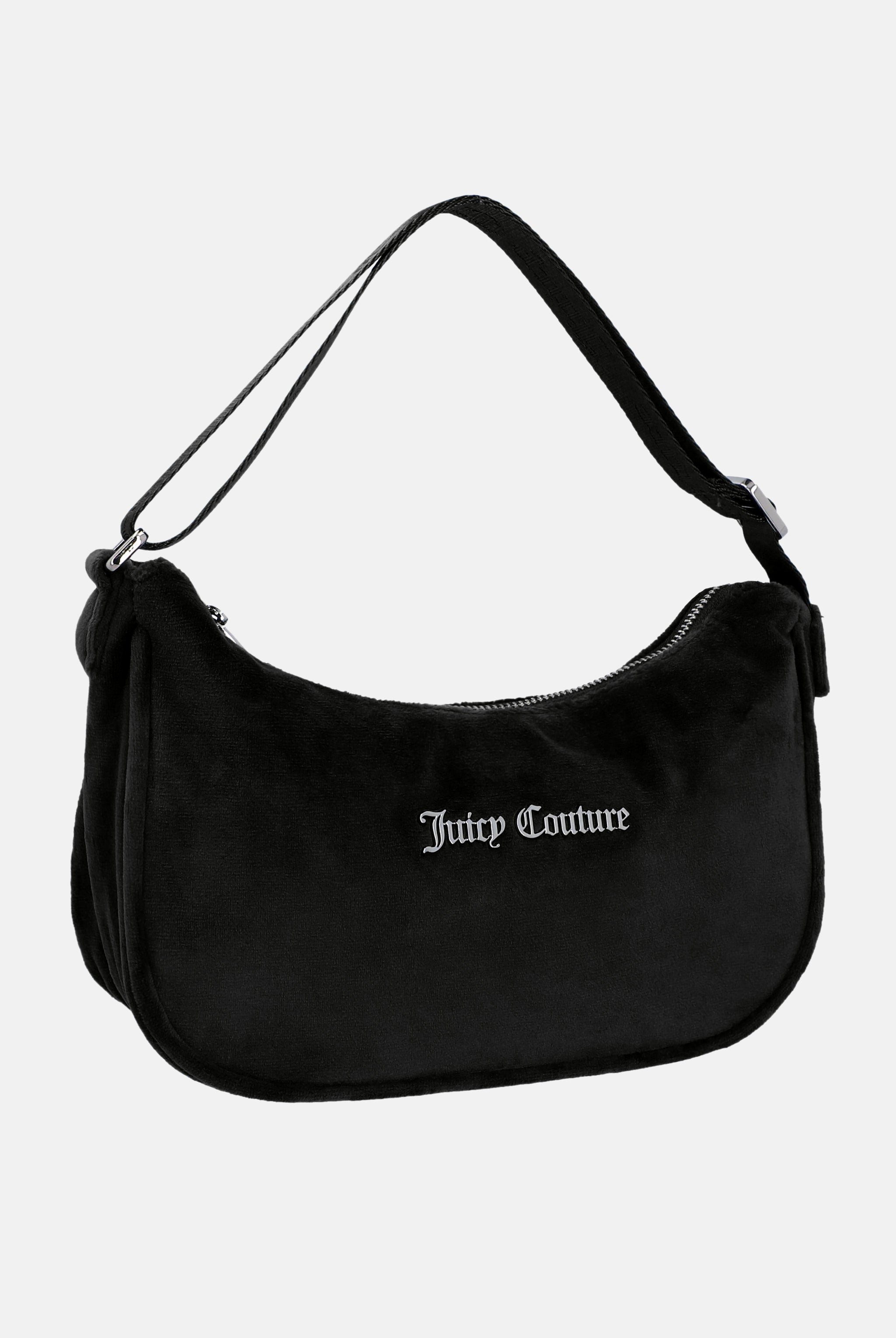 VELOUR SHOULDER BAG WITH METAL PLAQUE - ONE Black