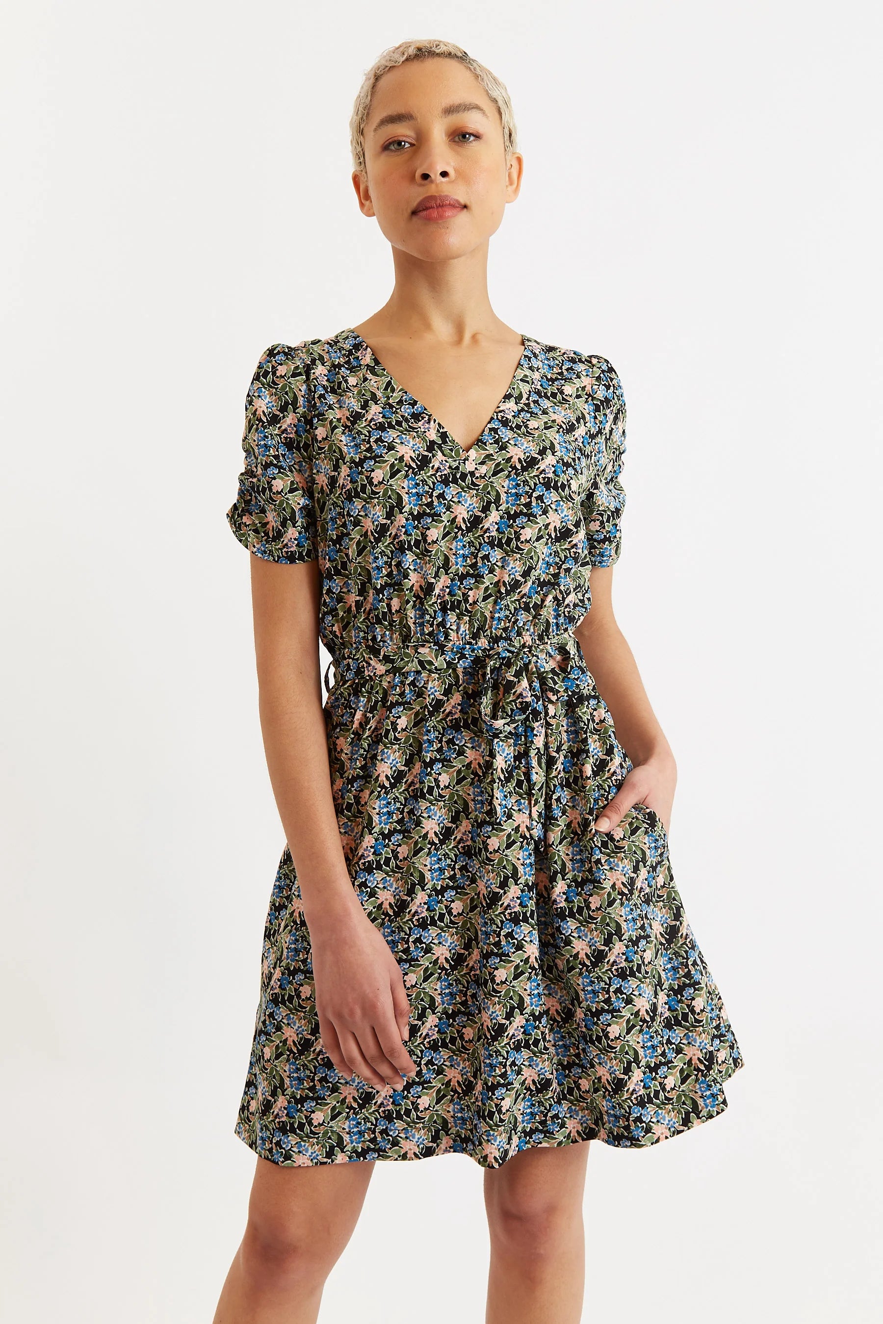Magdalena Watercolour Floral Mini Dress - Multi Colour