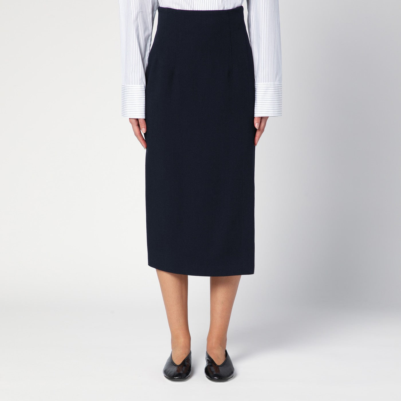 Navy blue wool-blend Marlo skirt
