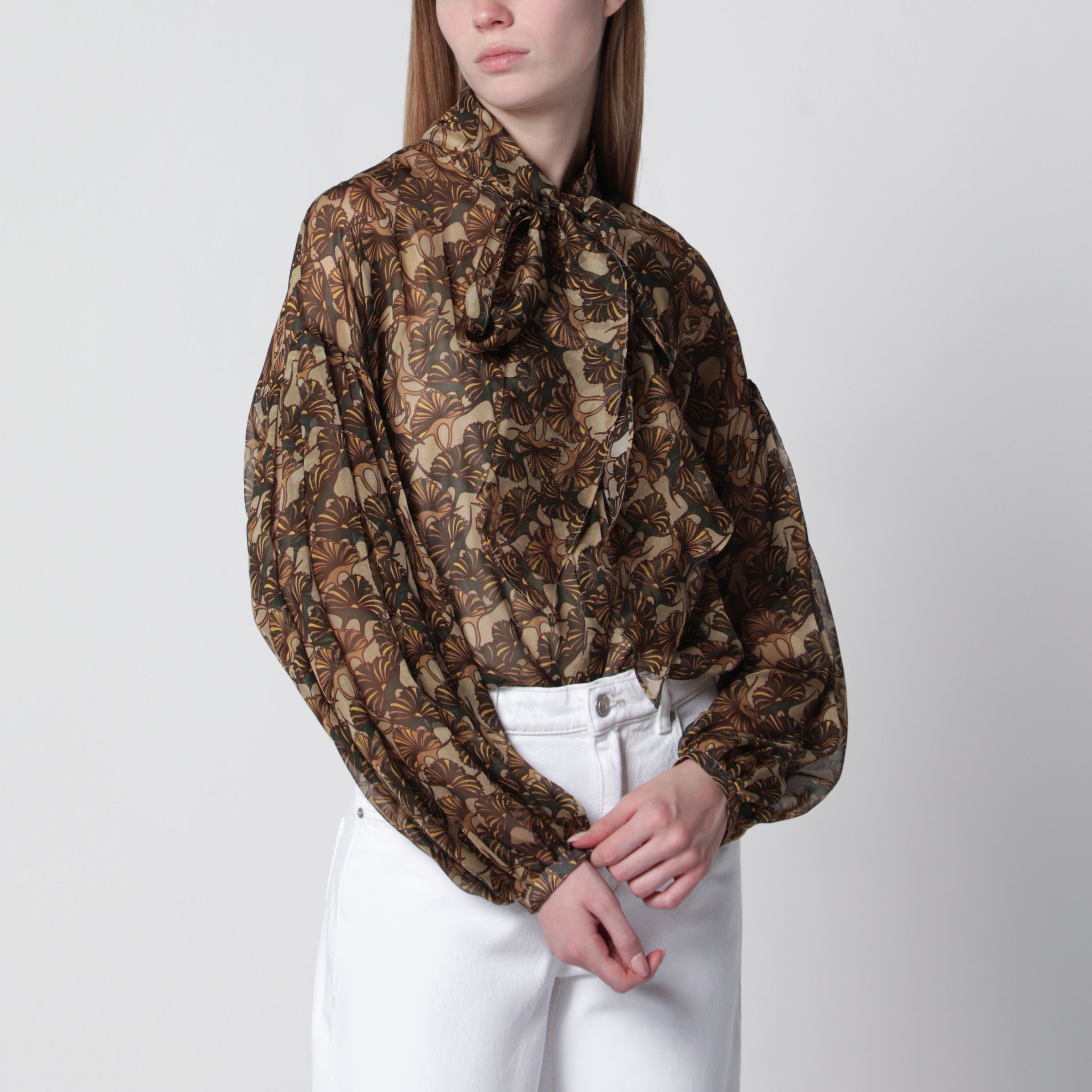 Printed silk chiffon blouse