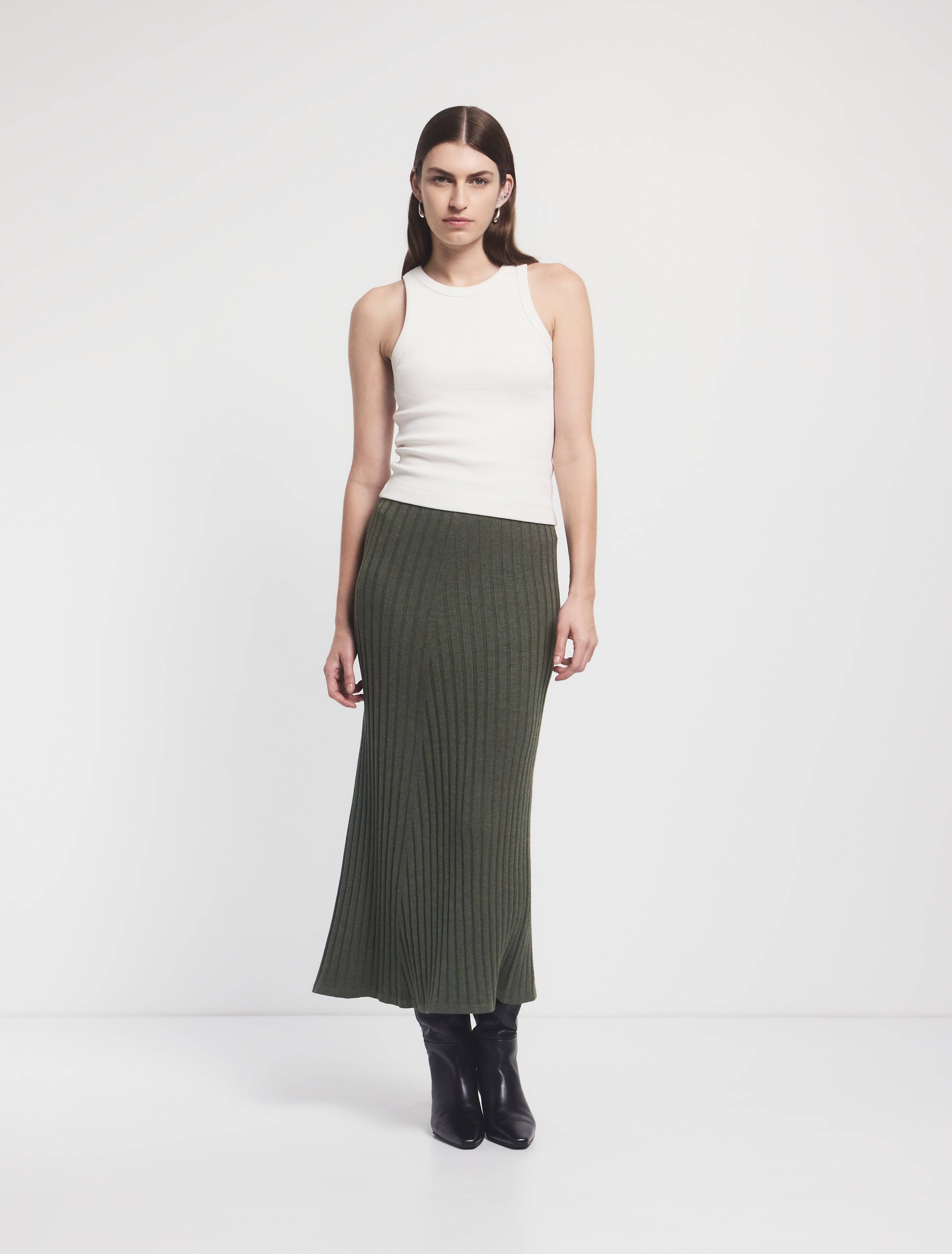 Maia Rib Skirt In Green Marl - EcoVero Viscose Ninety Percent