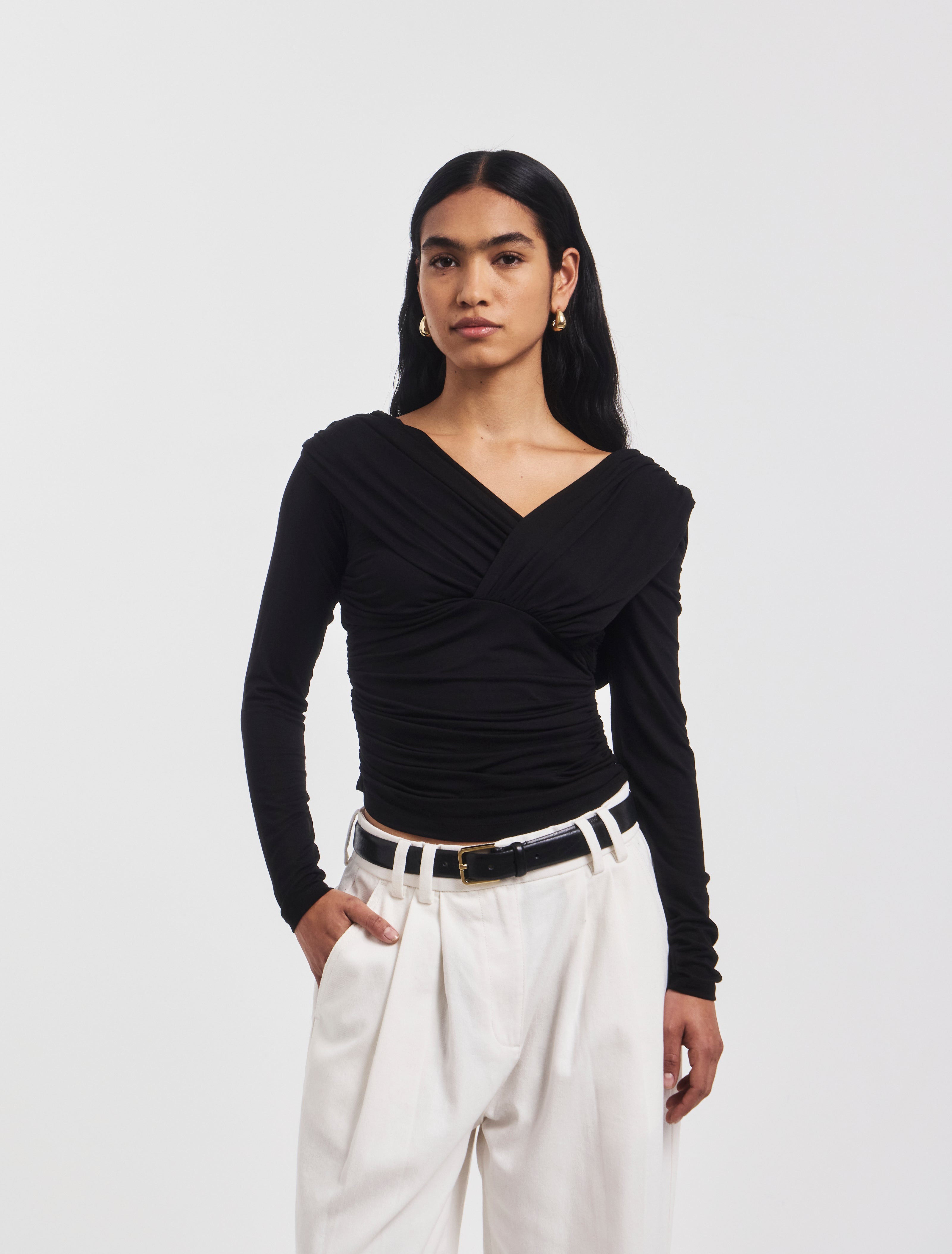 Corey Ruched Long Sleeve Top in Black - MicroModal Ninety Percent
