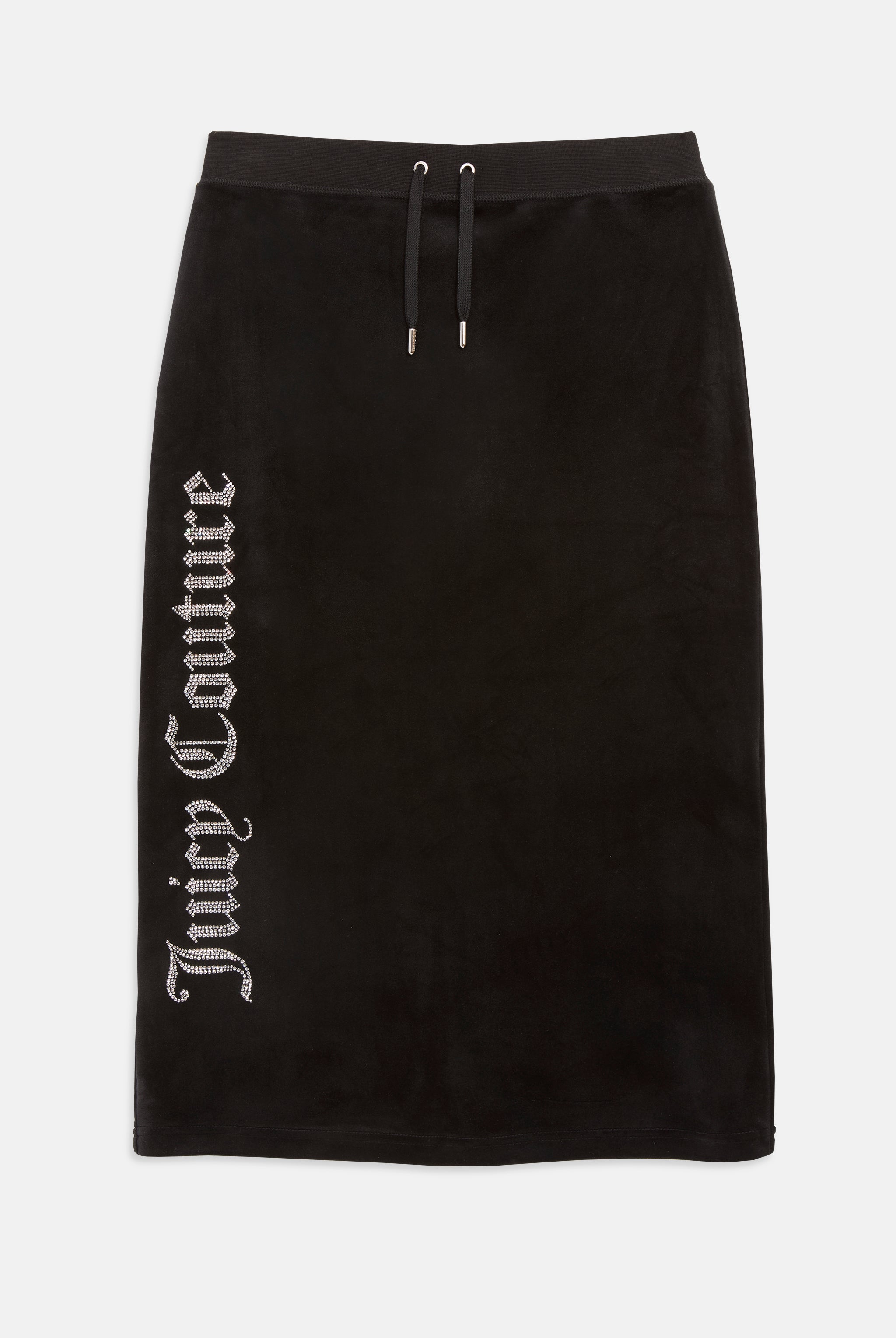 BLACK DIAMANTÉ CLASSIC VELOUR MIDI SKIRT - Black