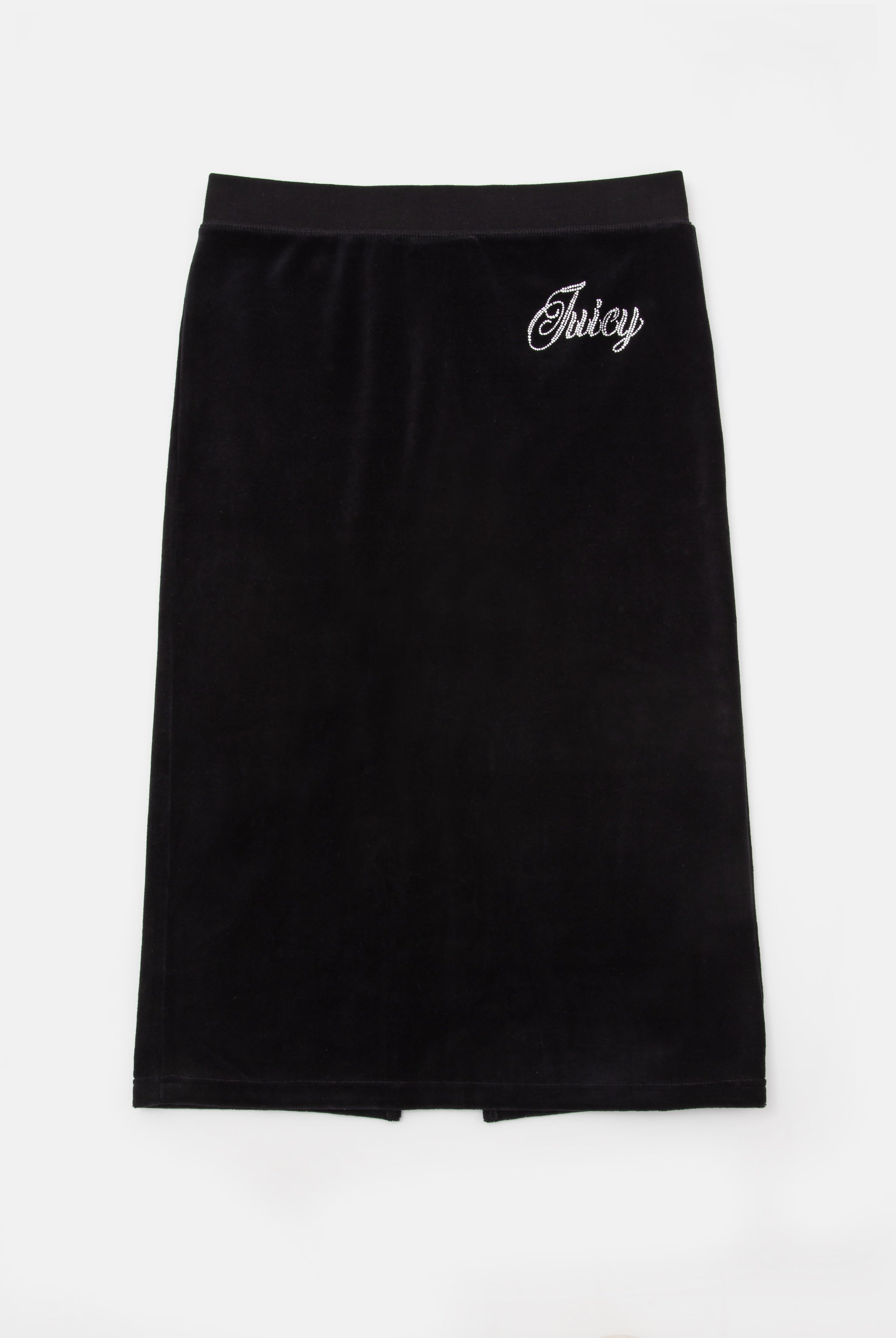 BLACK DIAMANTÉ VELOUR SPLIT MIDI SKIRT - XX Black