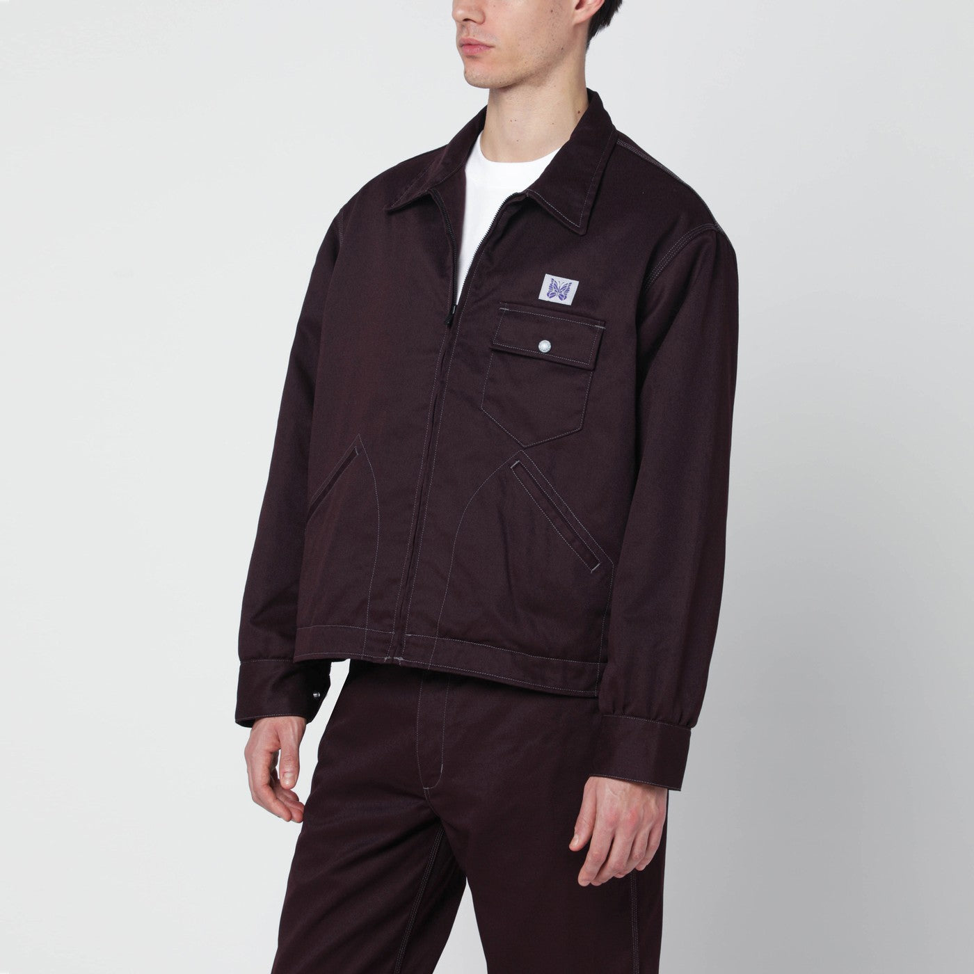 Burgundy zip shirt jacket