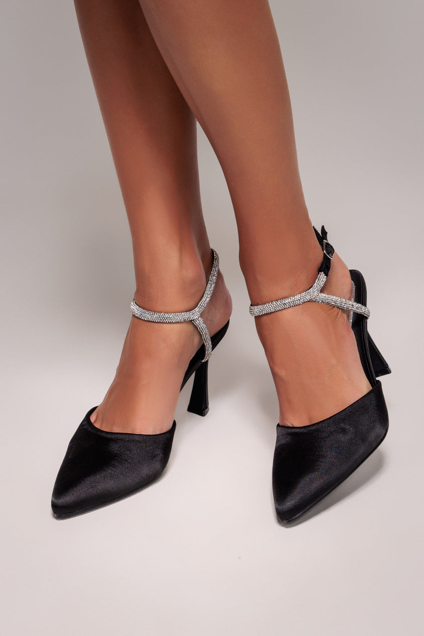 Goddiva Diamante Embellished Satin Slingback Court Heels