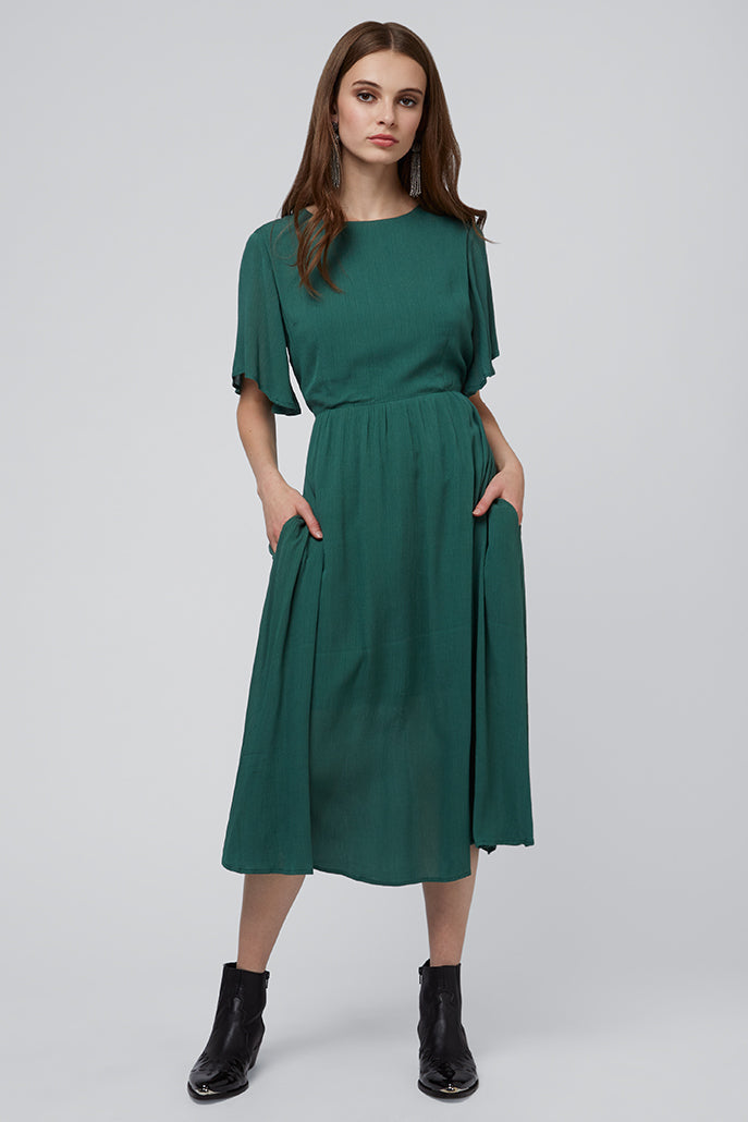 Safa Green Cut Out Back Midi Dress - Green