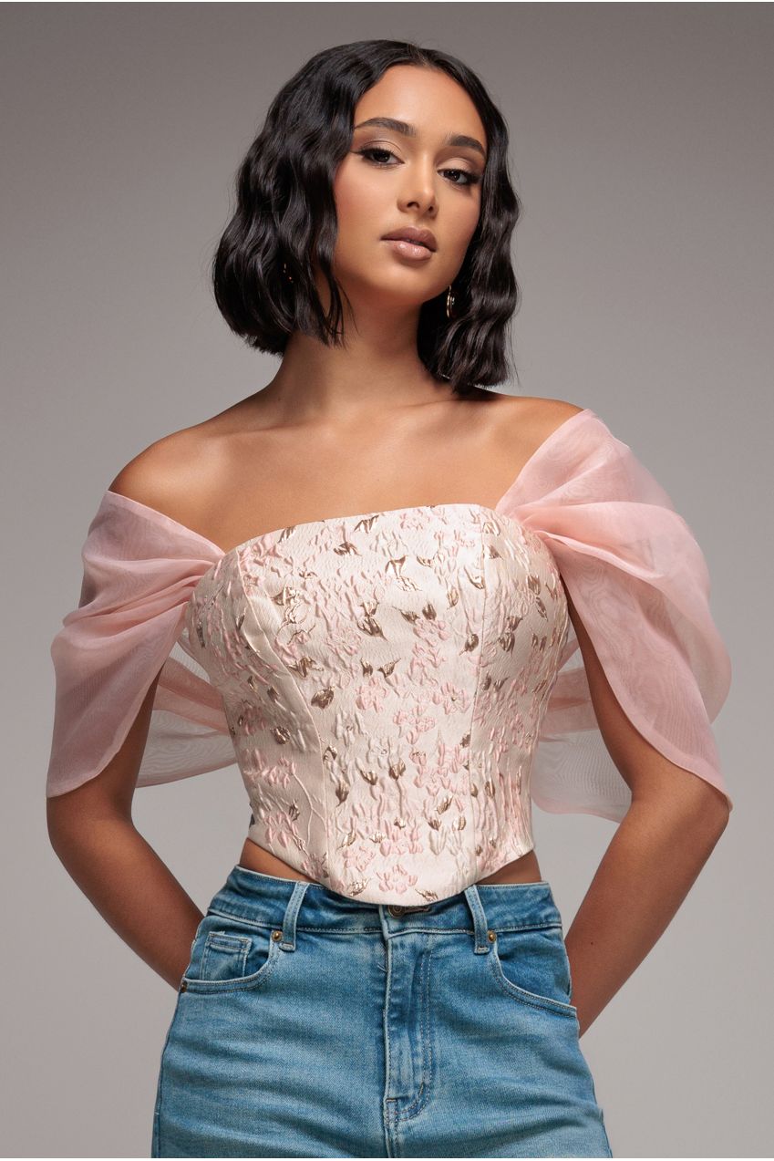 Goddiva Off Shoulder Jacquard Top With Organza Wings
