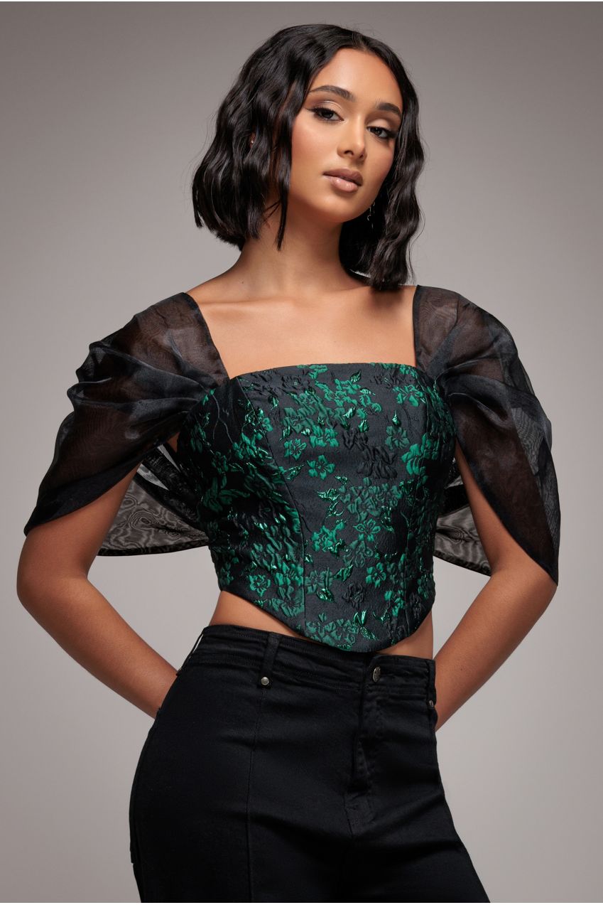 Goddiva Off Shoulder Jacquard Top With Organza Wings
