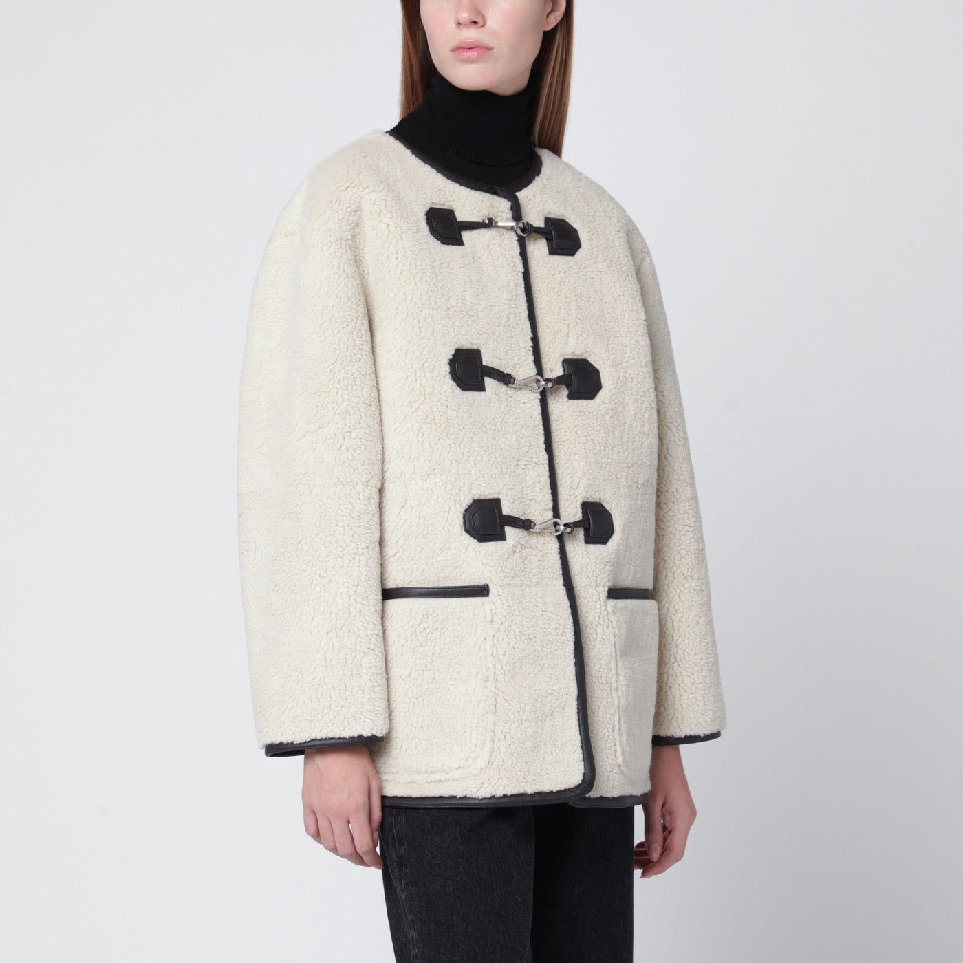 Cream shearling-effect fabric jacket