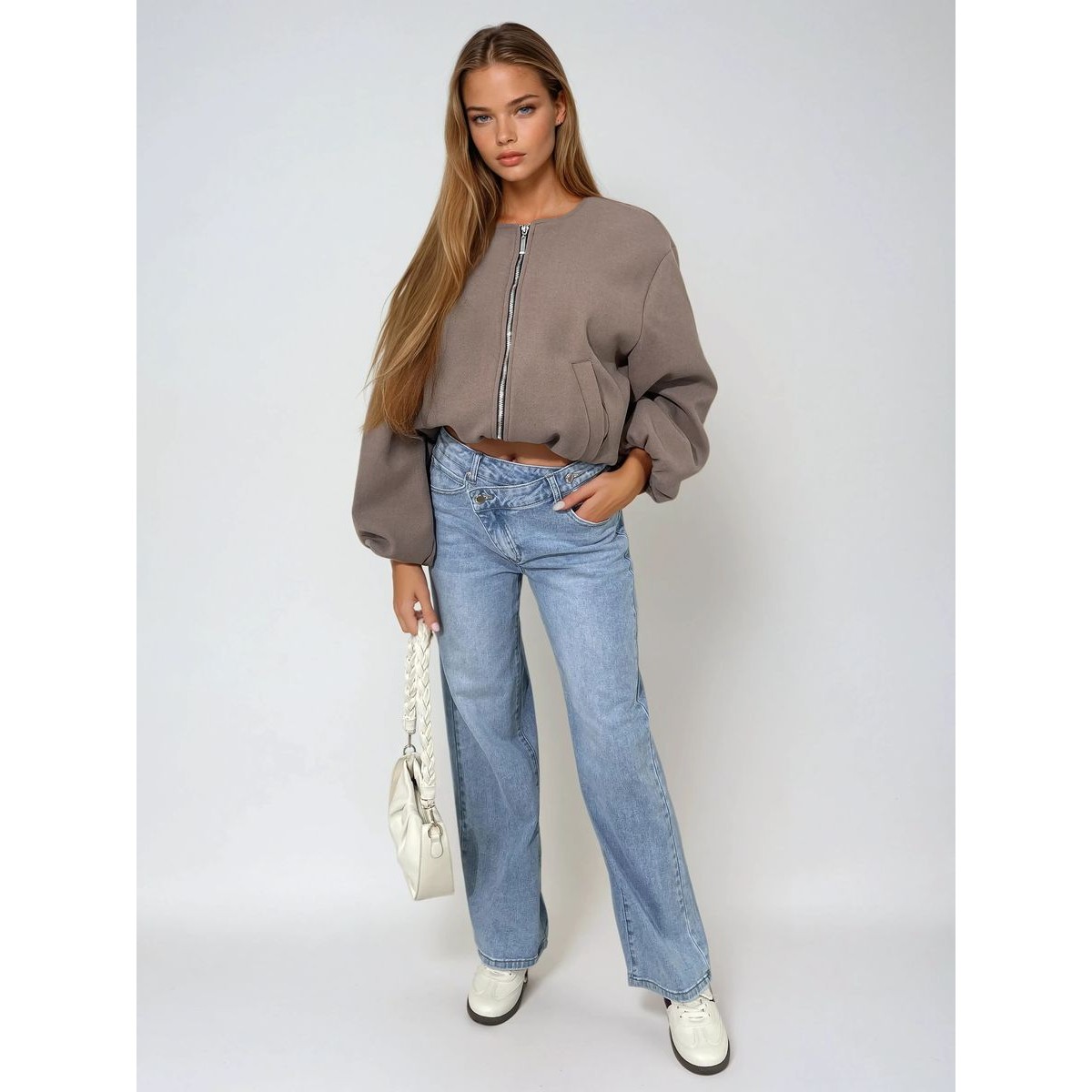 Asymmetric Waist Wide Leg Jeans