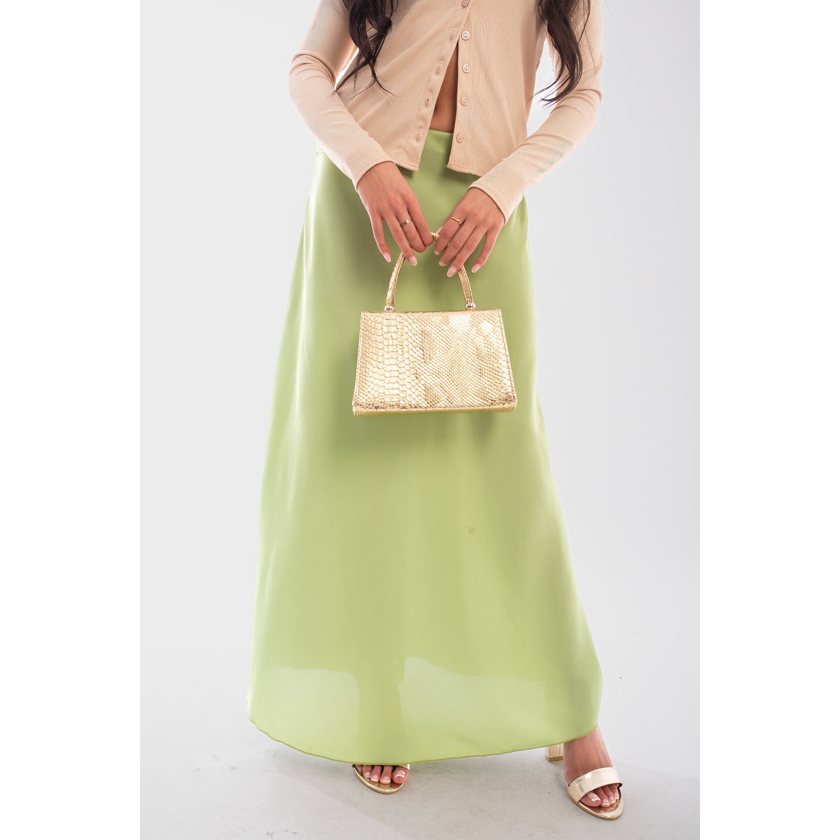 Lightweight High Waisted Maxi Skirt - Green ML