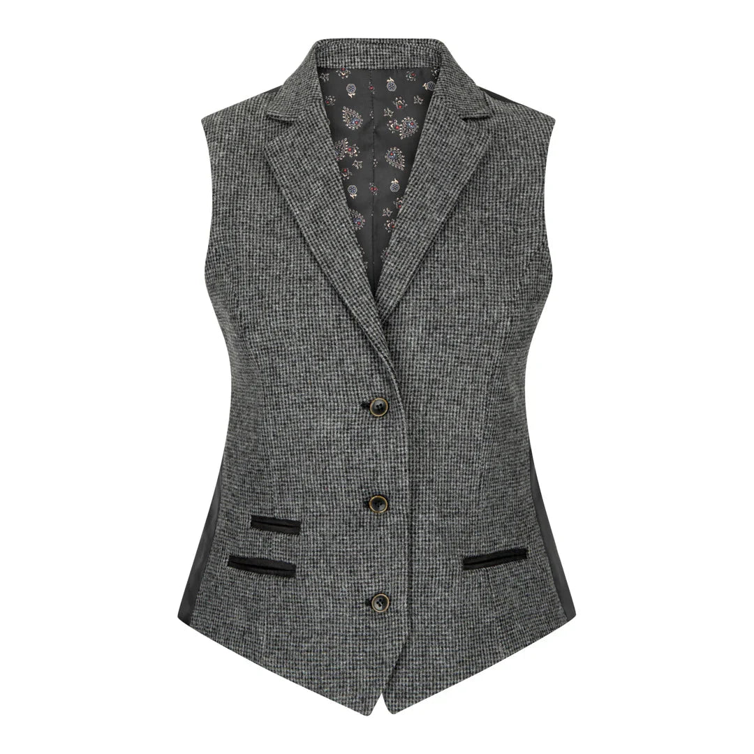 wsn - Women Grey Suit Blazer Waistcoat & Trousers in Tweed Herringbone - Waistcoat