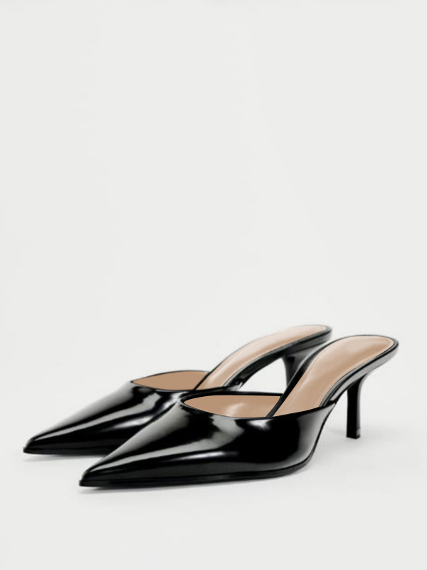 High Heel Mules Black Pointed Toe Stiletto Heel Pumps