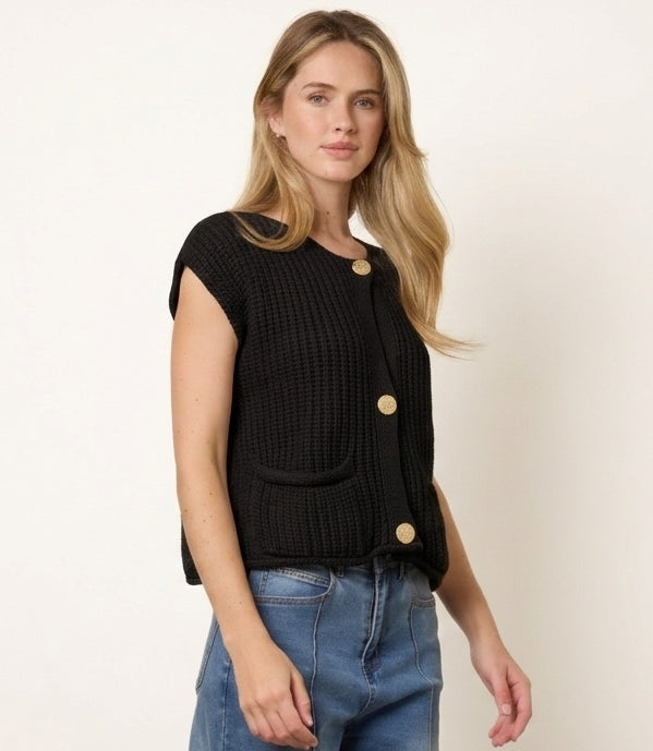 Two Pocket Knitted Waistcoat - ONE BLACK