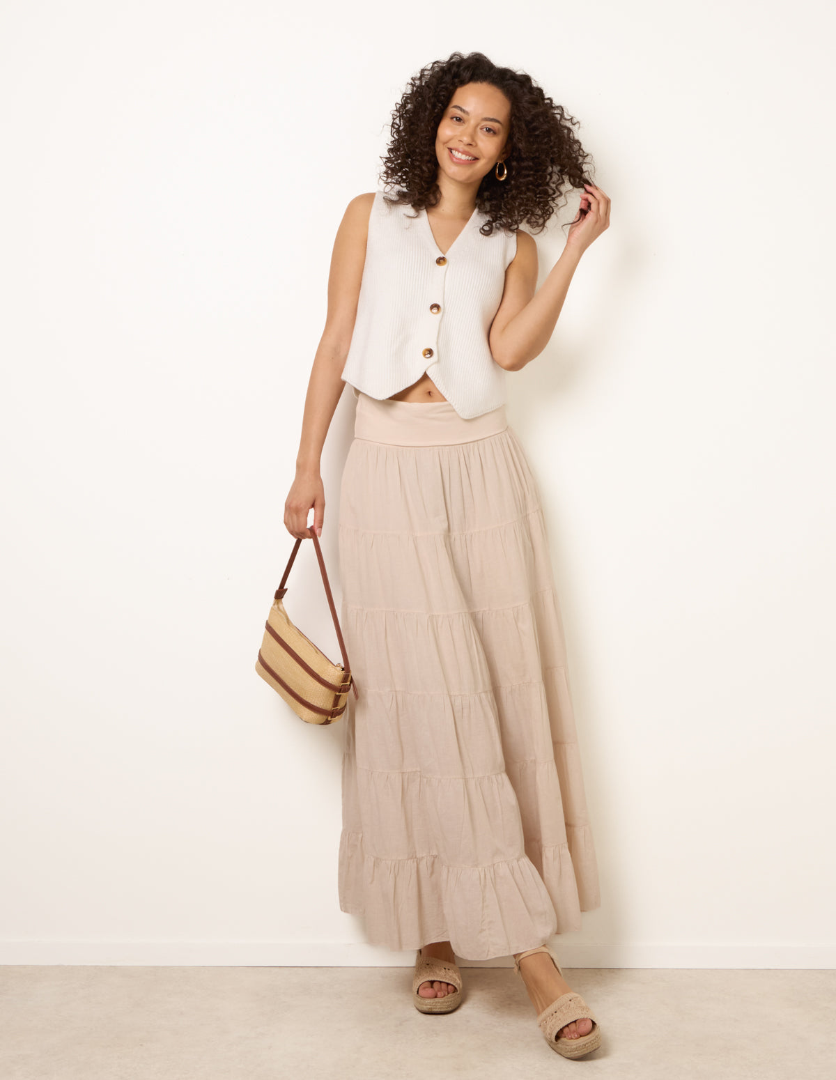 Jersey Band Tiered Skirt - ML STONE