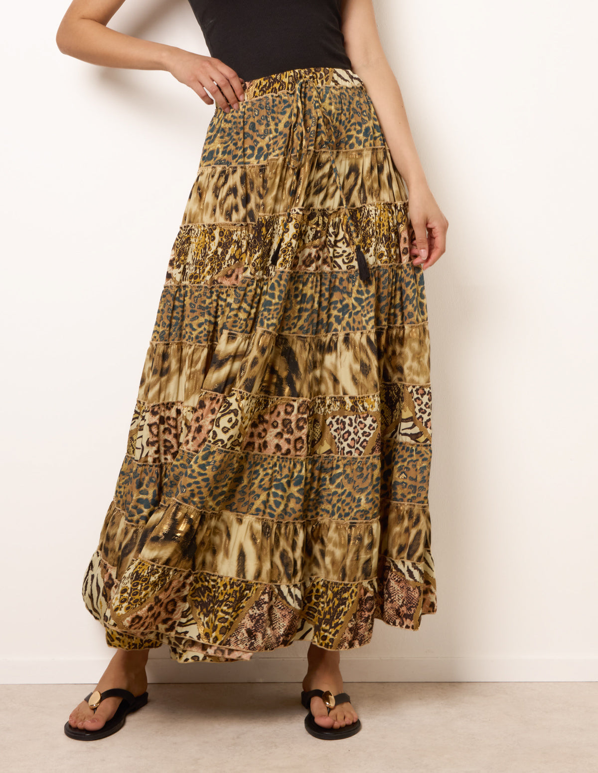 Animal Print Tiered Maxi Skirt - ONE ANIMAL