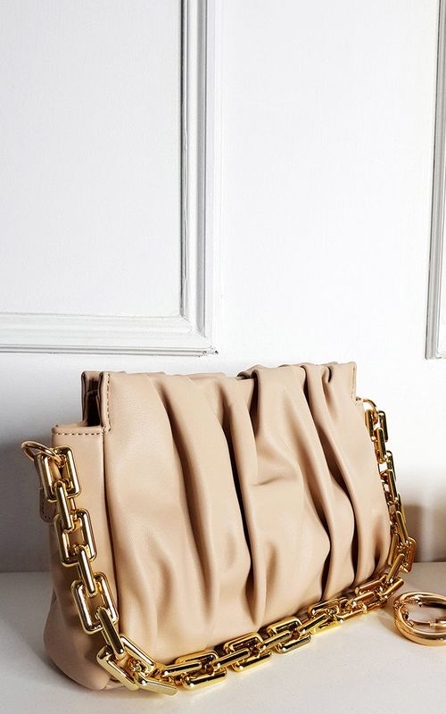 Faux Leather Shoulder Bag with Chain Strap - Green SZE