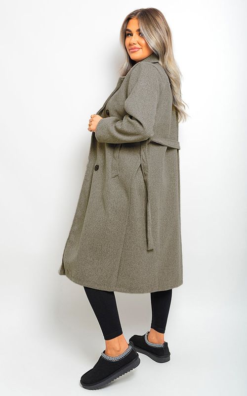 Button Detail Belted Trench Coat - Grey ML