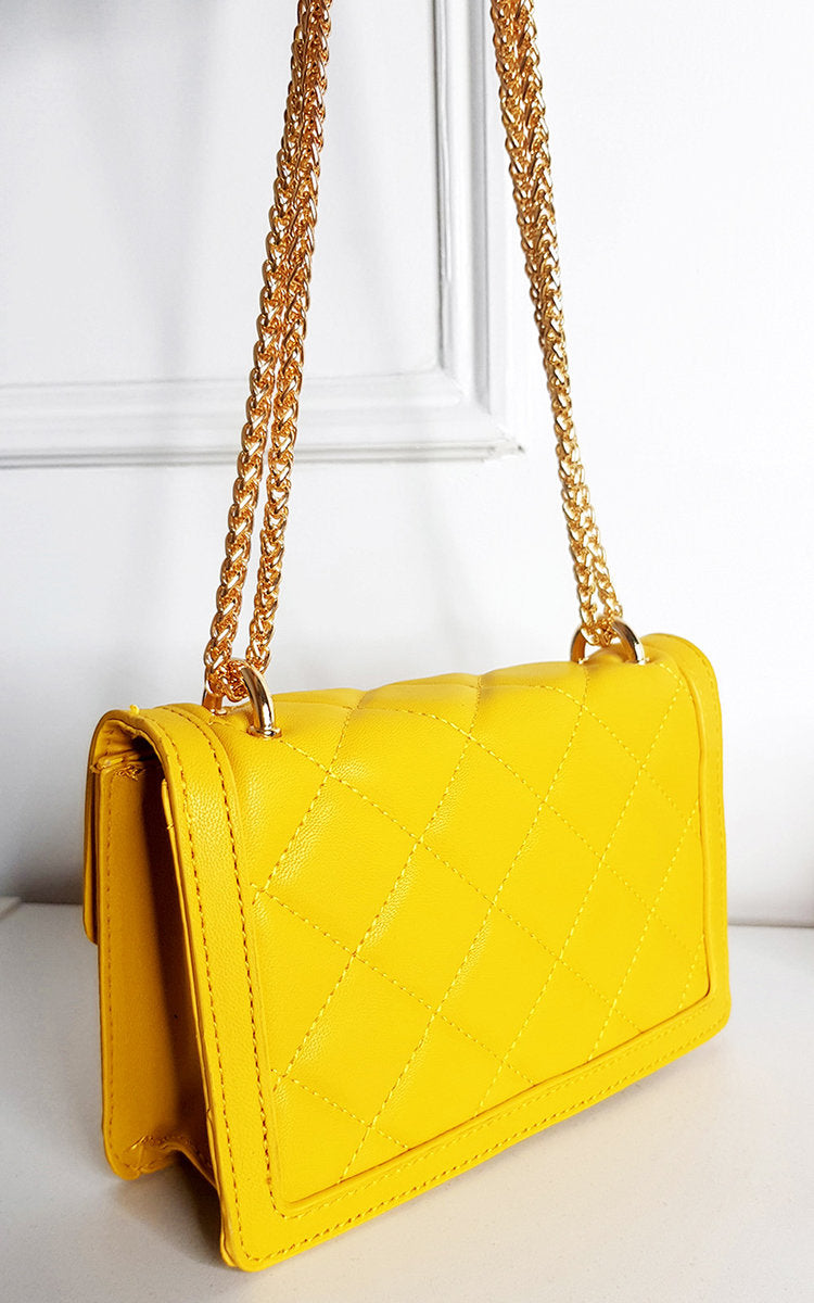 Faux Leather Chain Strap Shoulder Bag - Yellow SZE