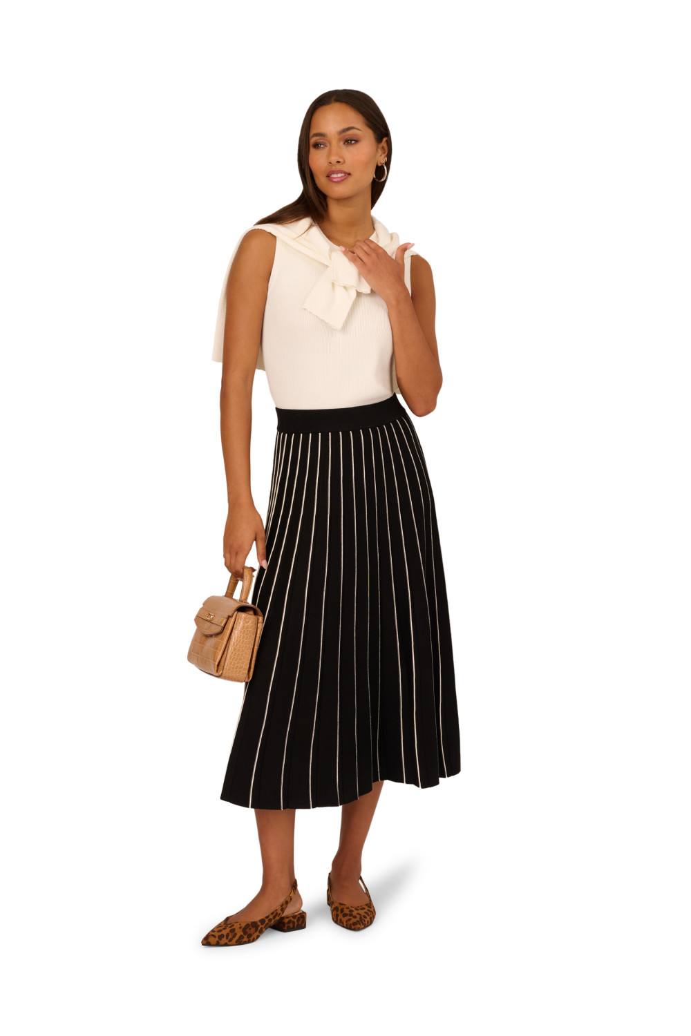 Adrianna Papell Pleated Pinstripe Skirt In Black