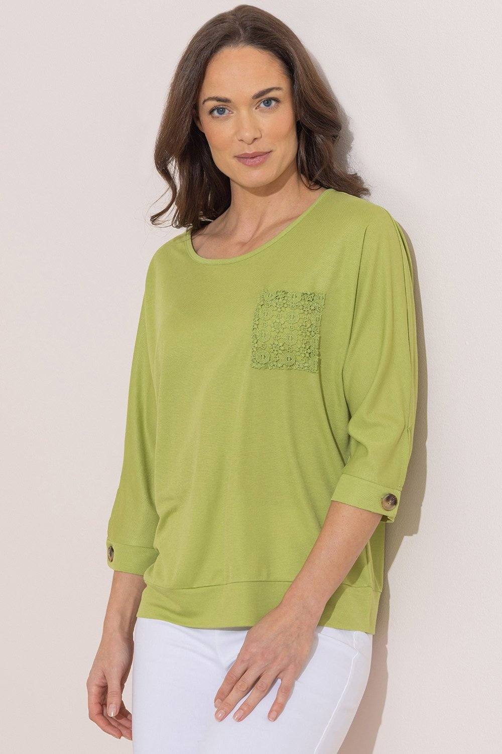 Klass. Lace Pocket Jersey Top In Light Green