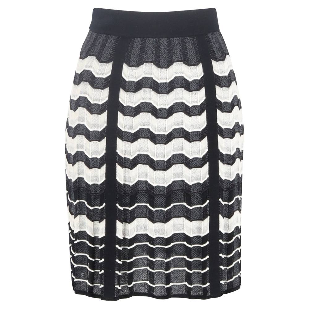 M Missoni Women's Preloved Chevron Midi Skirt in Black Viscose