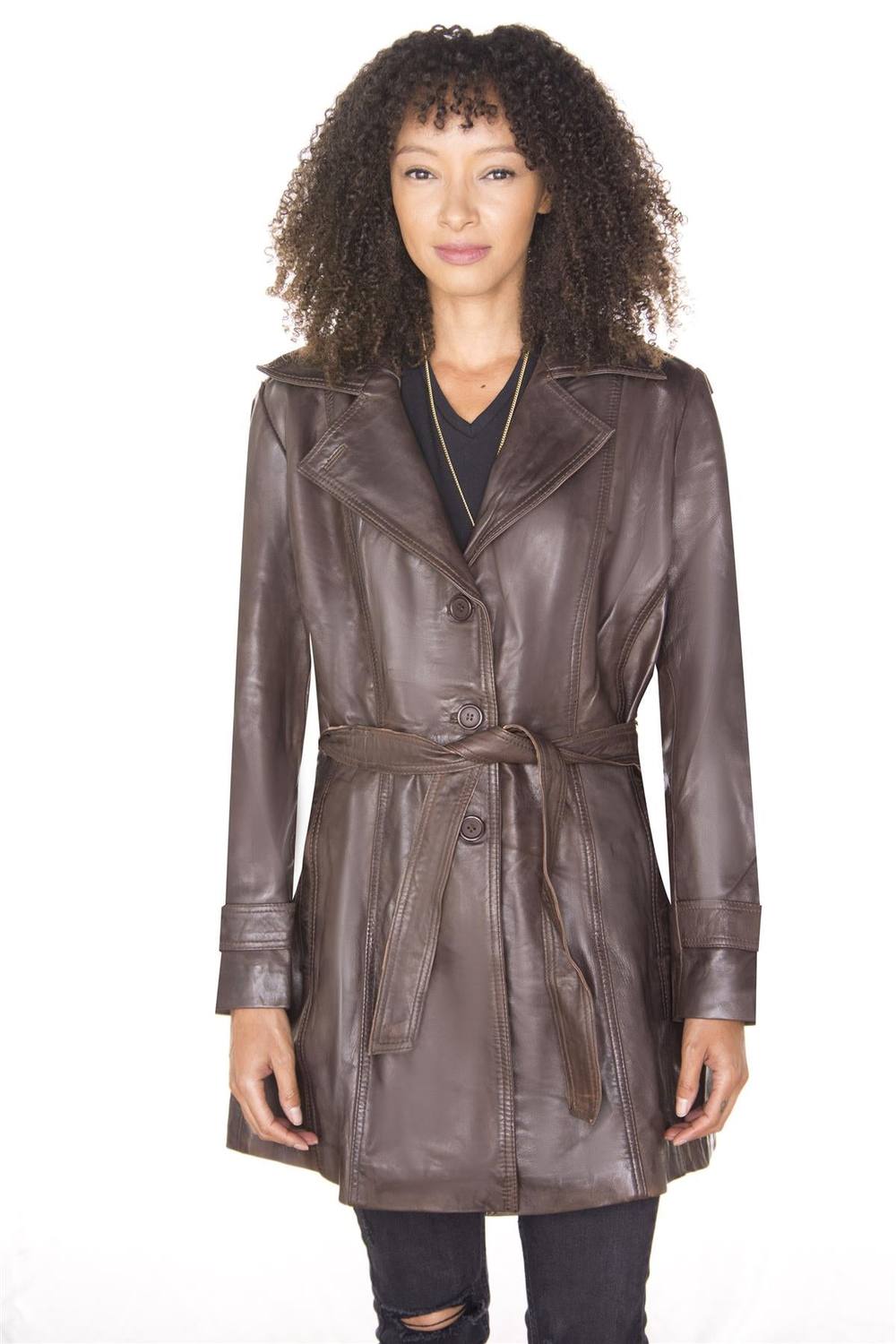 Infinity Leather Length Trench Coat-Ranchi In Brown