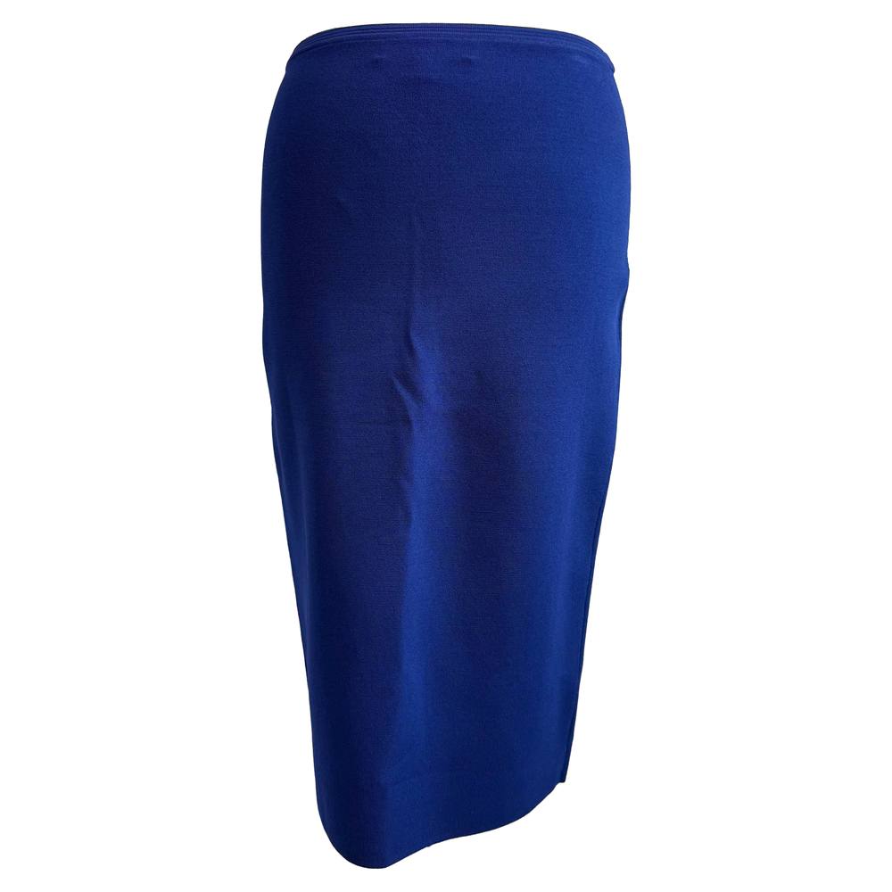 Diane Von Furstenberg Women's Preloved Knitted Midi Pencil Skirt in Blue Viscose
