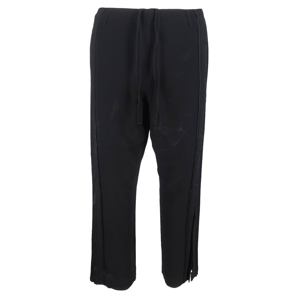 Ann Demeulemeester Women's Preloved Drawstring Wide-Leg Trousers in Black Wool