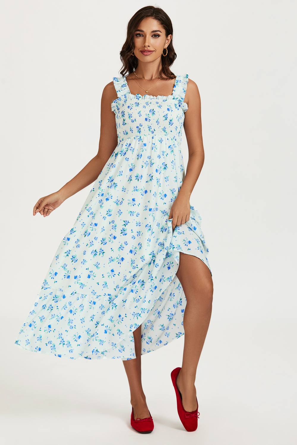 Fs Collection Floral Print Hem Detail Maxi Dress In White