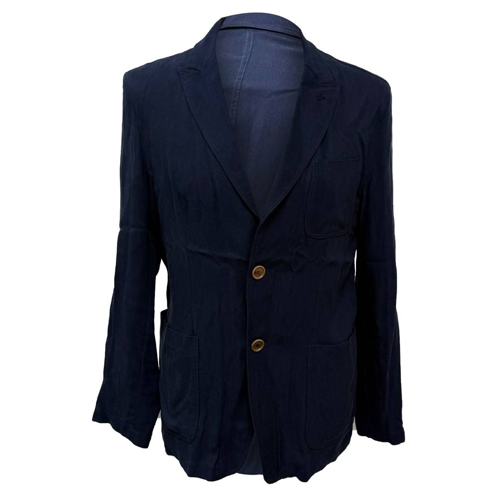Giorgio Armani Preloved Single-Breasted Blazer With Pockets In Navy Blue Cotton