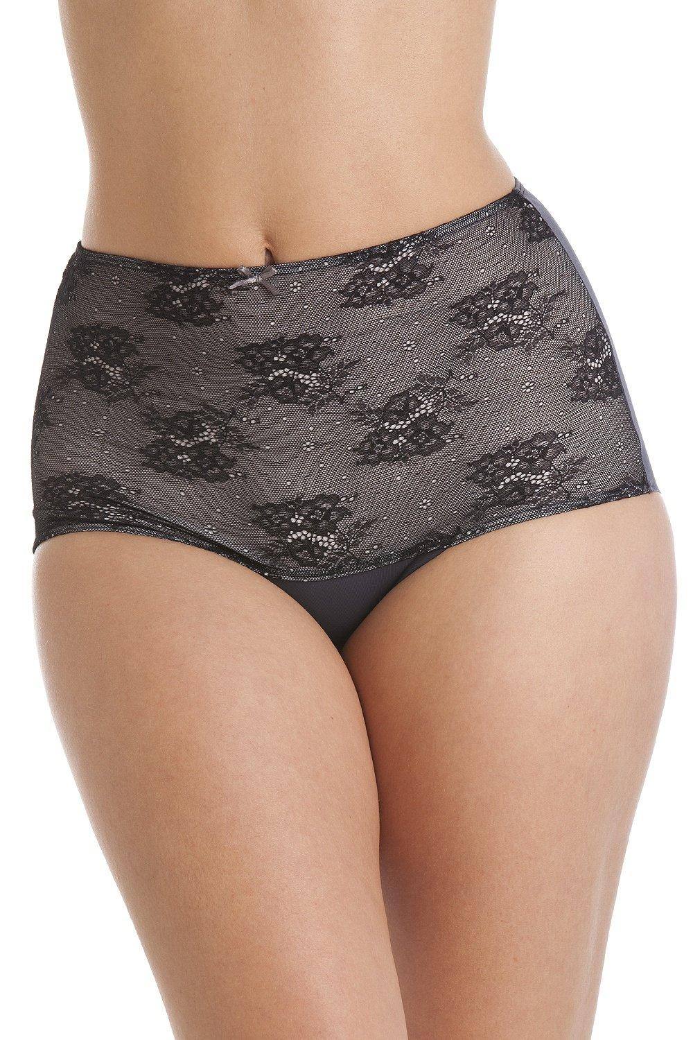 Camille Two Pack Seamfree High Waist Floral Mesh Shapewear Briefs In Dark Grey