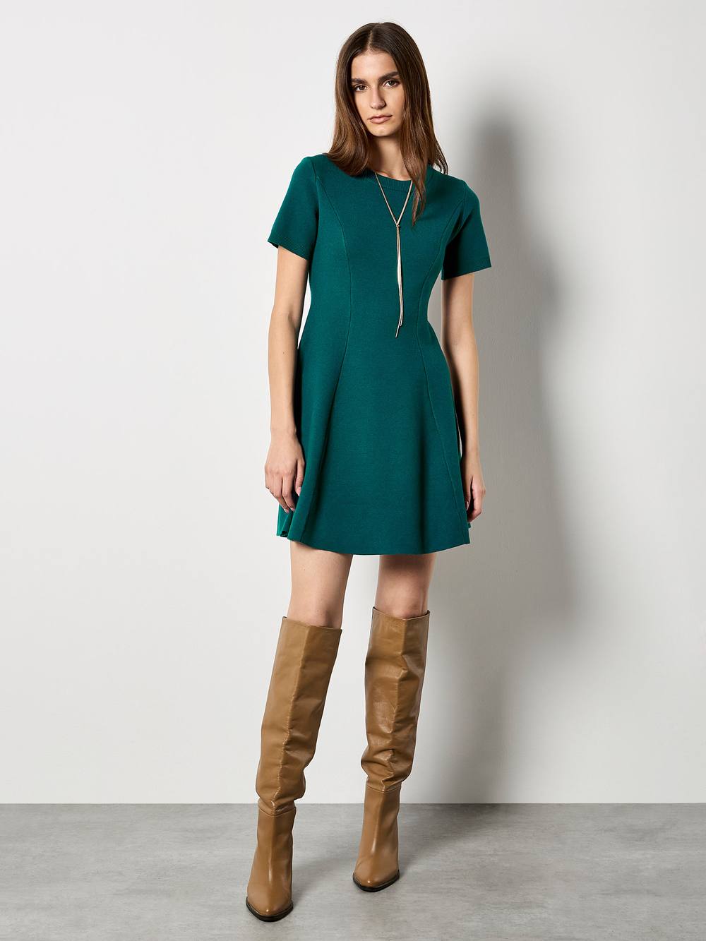 Apricot Panel Knitted A-Line Mini Dress In Teal