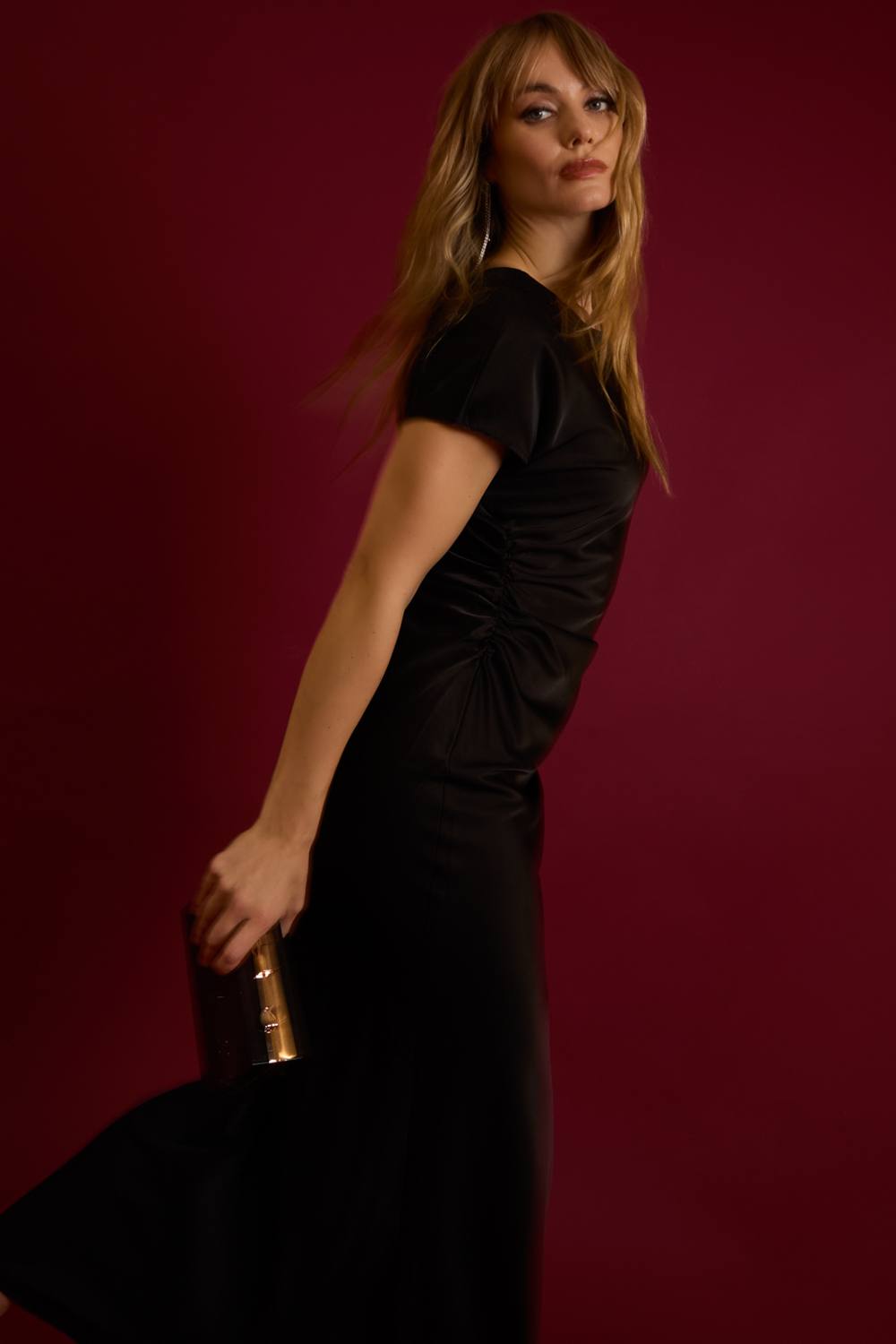 Blue Vanilla Bias Cut Batwing Slip Dress In Black