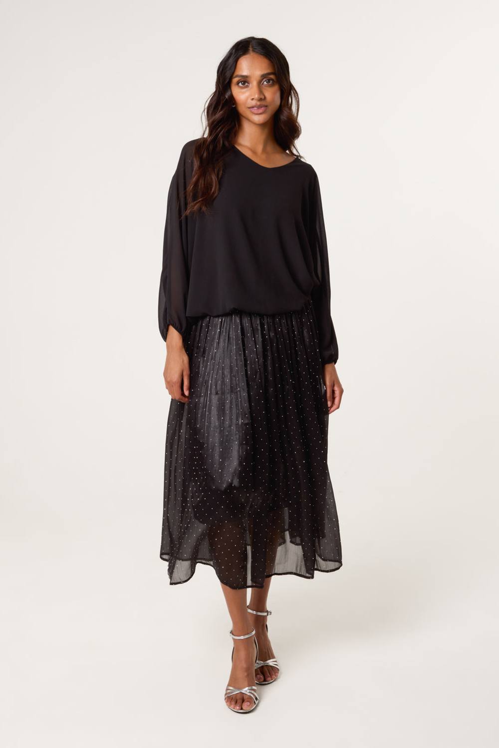 Blue Vanilla Black Shimmery Stud Detailed Tulle Skirt