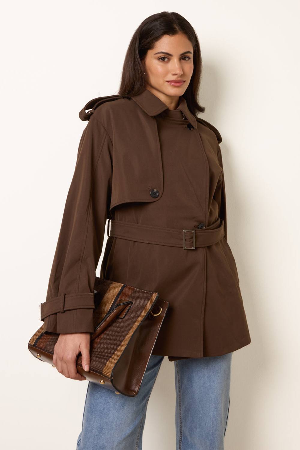 Blue Vanilla Brown Short Trench Coat