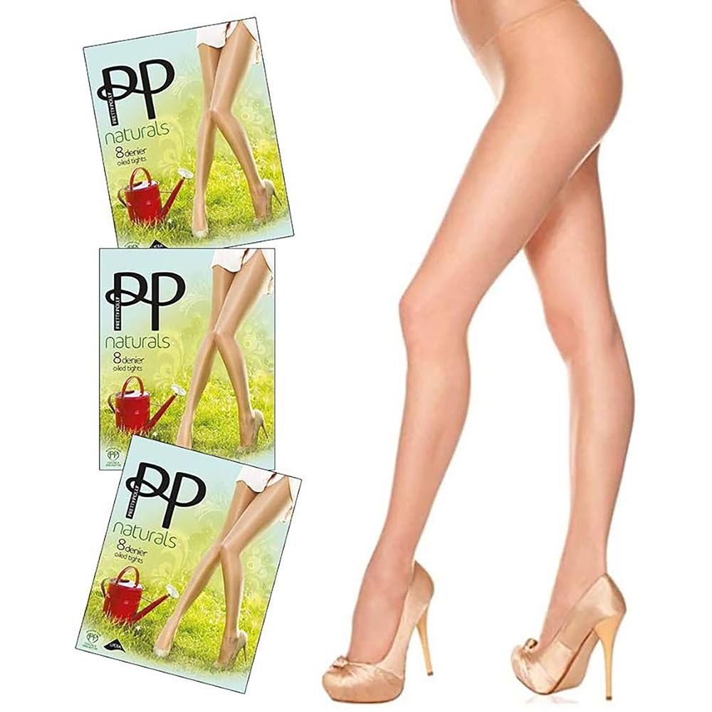 Pretty Polly Naturals Gentle Brown Denier Oiled Tights Sm Triple Pack In Light Brown