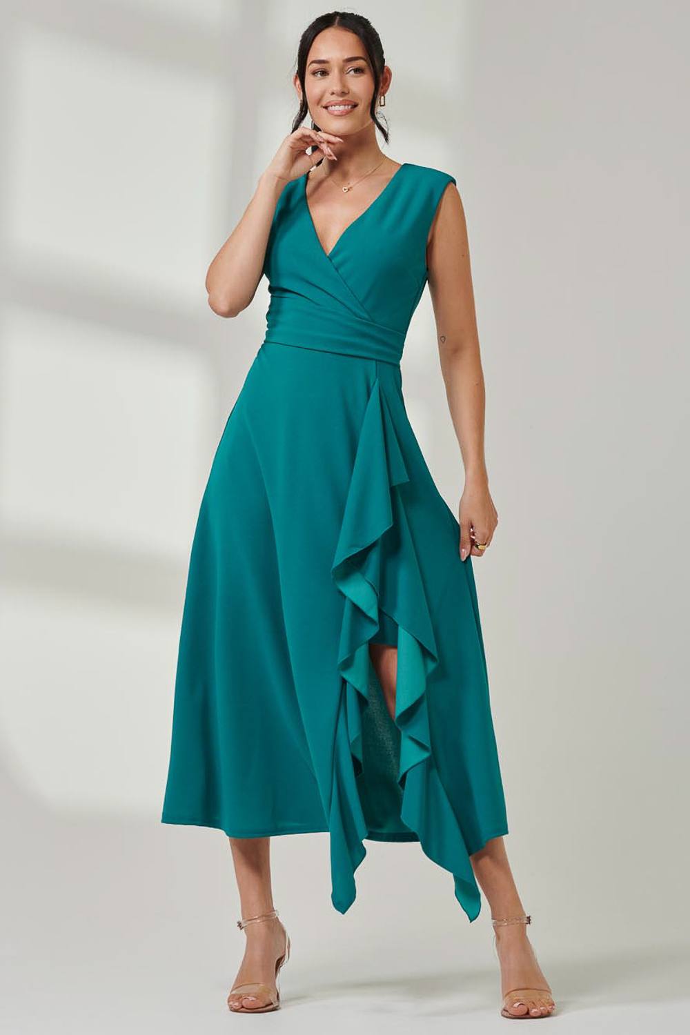 Jolie Moi Wrap Front Frill Detail Maxi Dress In Teal
