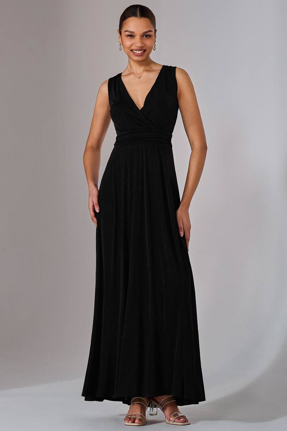 Jolie Moi Ella Wrap Bodice Jersey Maxi Dress In Black