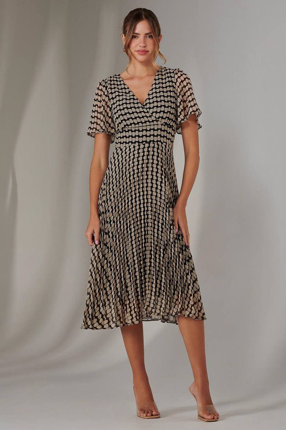 Jolie Moi Chiffon Pleated Wrap Midaxi Dress In Natural
